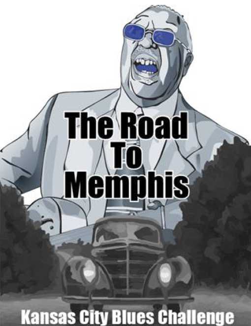 Road to Memphis graphic showing WC Handy and a 1930s automobile for the International Blues Challenge in Memphis