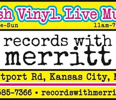 Records with Merritt banner, Westport Road, Kansas City MO