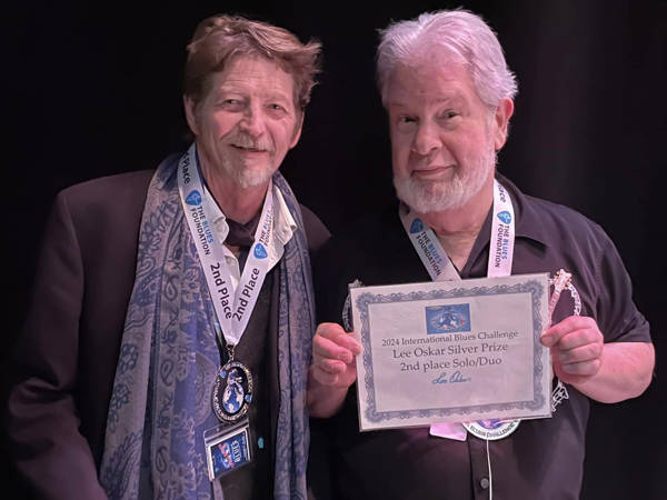 Drum and Dye (John Paul Drum and Bill Dye) with their silver awards at the 2024 International Blues Challenge