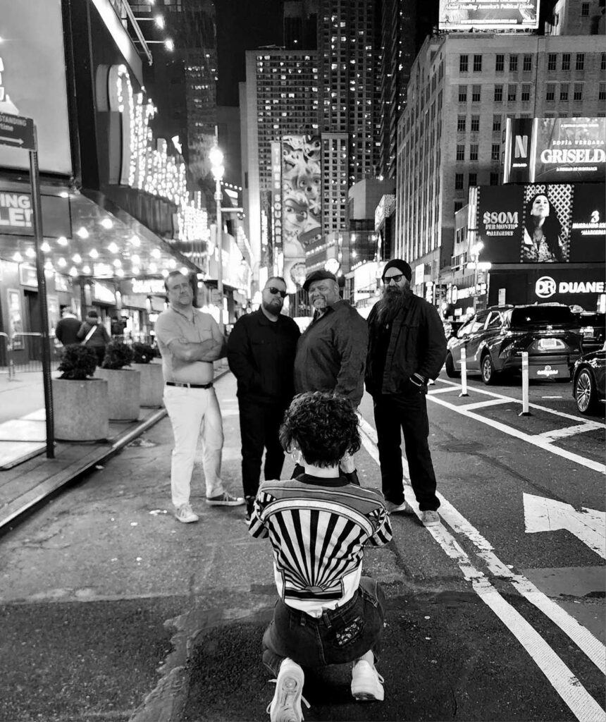 Kevin Burt w band at Wildwood IA black and white