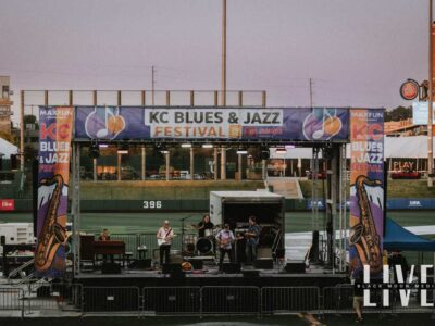 Kansas City Blues and Jazz Festival 2025, broad view of stage in a baseball field. Photo credit Black Moon Media LIVE